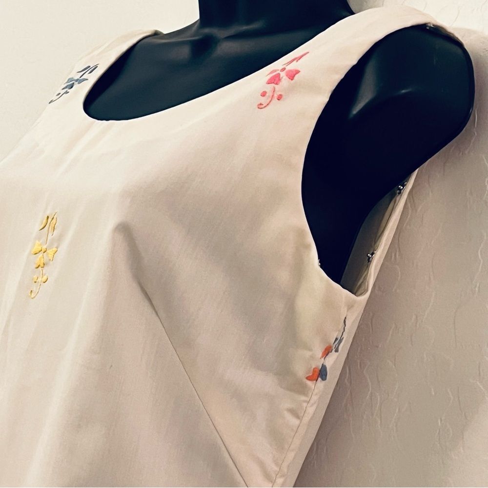 Vintage 60s Maxi Dress Ivory Embroidered floral Sleeveless Prairie Hippie Boho S - Picture 4 of 16